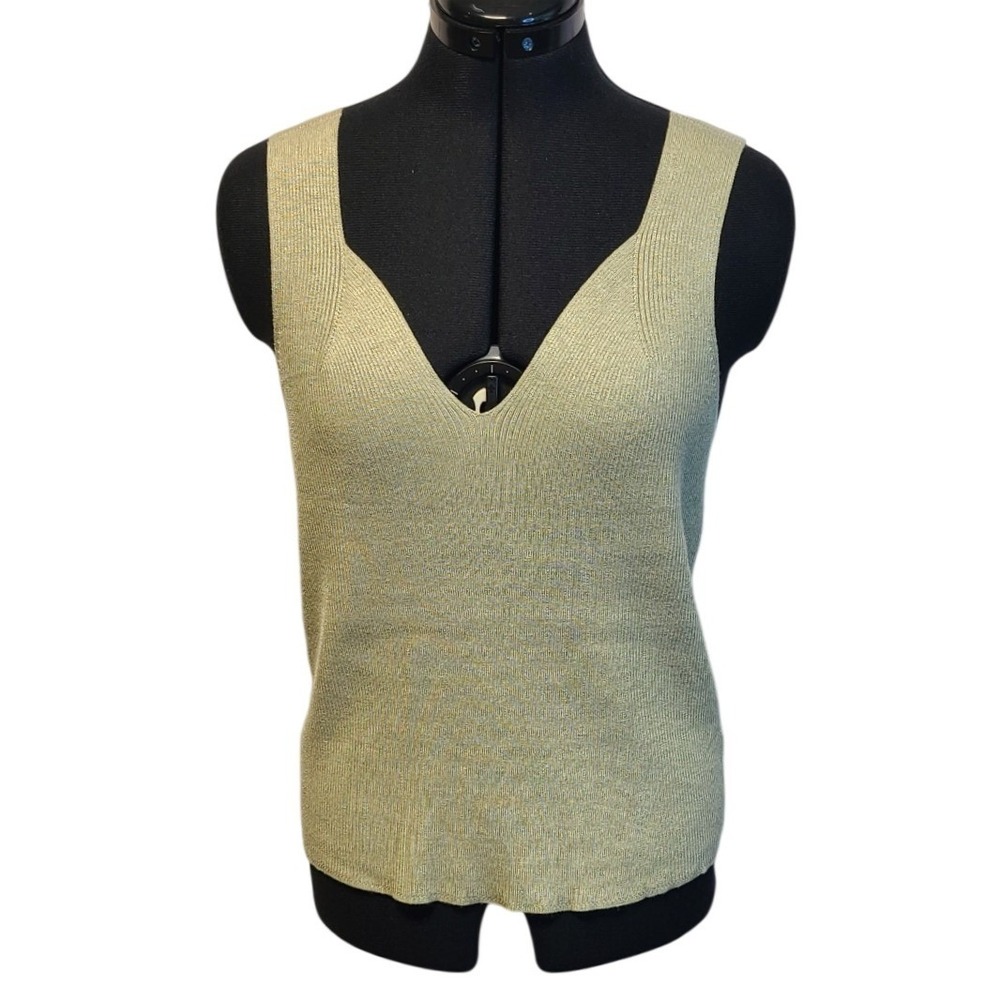 A New Day Womens XXL Light Green Metallic Ribbed Knit V-Neck Tank Top NWT